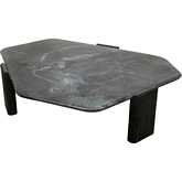 Harbor 64" Hexagonal Coffee Table in Lava Marble & Dark Walnut Finish Wood