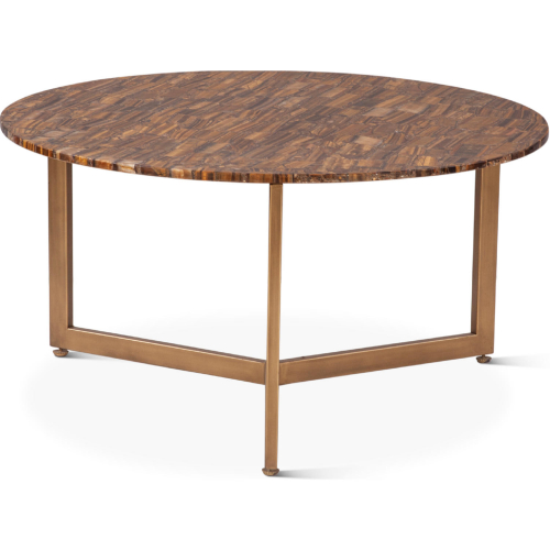 Mumbai 36" Coffee Table in Tiger Eye Stone & Bronze Iron