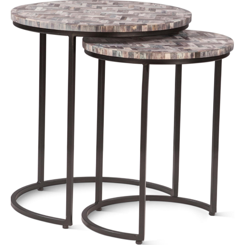 Mumbai 20" Nesting Table Set in Chevron Pattern Multicolor Stone & Iron