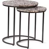 Mumbai 20" Nesting Table Set in Chevron Pattern Multicolor Stone & Iron