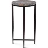 Mumbai 17" Side Table in Grey Septarian Stone & Bronze Iron