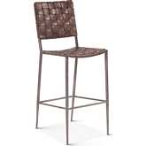 Lund 17" Bar Chair in Braided Dark Brown Buffalo Leather & Iron