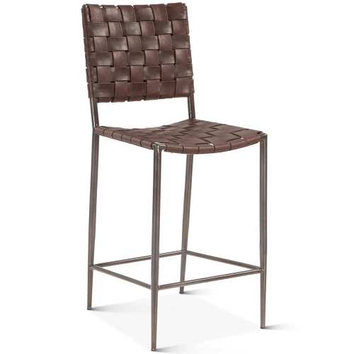 Lund 17" Counter Chair in Braided Dark Brown Buffalo Leather & Iron