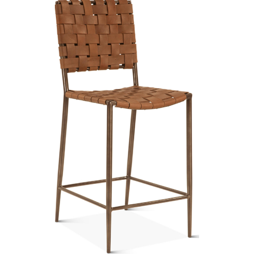 Lund 17" Counter Chair in Braided Tobacco Brown Buffalo Leather & Iron