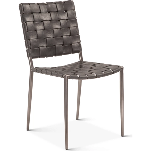 Lund Dining Chair in Black Buffalo Leather & Iron (Set of 2)