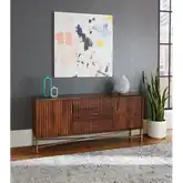 Manhattan 68" Sideboard in Honey Brown Wood & Antique Brass Metal