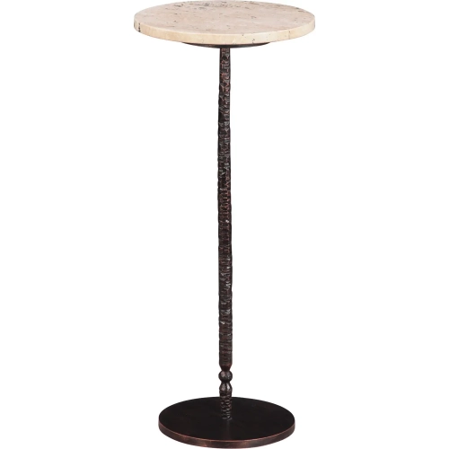 Rochester 10" Side Table in Beige Travertine & Hammered Iron