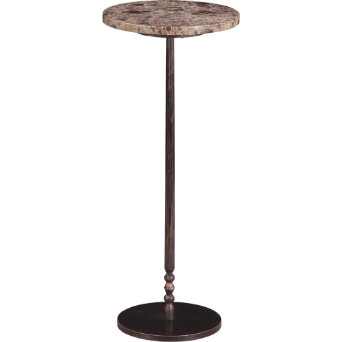 Rochester 10" Side Table in Dark Brown Emperador Marble & Cast Iron