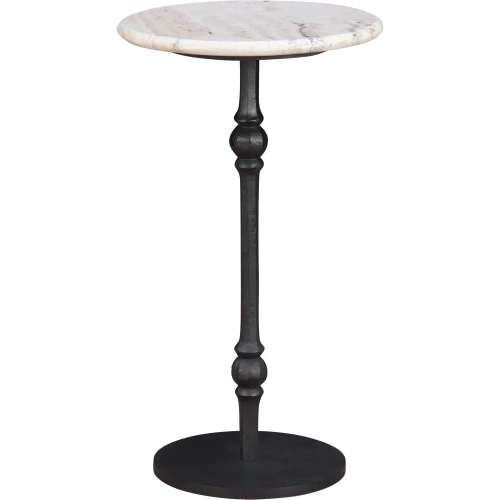 Rochester 10" Side Table in White Travertine & Cast Iron