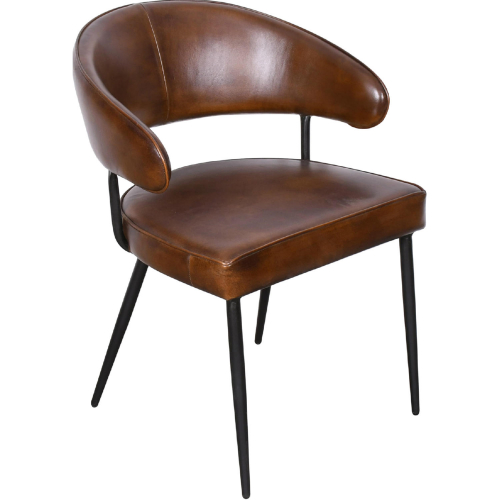 Brisbane Dining Arm Chair in Antique Chestnut Brown Top Grain Leather & Iron