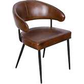 Brisbane Dining Arm Chair in Antique Chestnut Brown Top Grain Leather & Iron