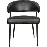 Brisbane Dining Arm Chair in Weathered Black Top Grain Leather (Set of 2)