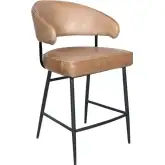 Brisbane Counter Stool Chair in Antique Ivory Buffalo Leather & Iron