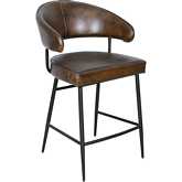 Brisbane Dover Counter Chair in Washed Chestnut Leather & Iron