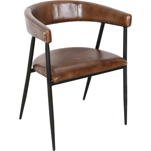 Brisbane Dining Chair in Washed Chestnut Brown Top Grain Leather & Iron (Set of 2)