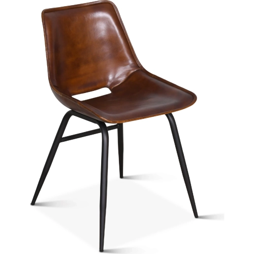 Brisbane Stanley Dining Chair in Antique Whiskey Brown Leather & Iron (Set of 2)