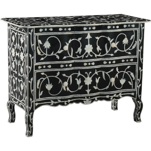 Ozark 42" Two Drawer Chest in Black Iron & Floral Horn Inlay