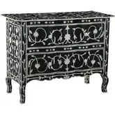 Ozark 42" Two Drawer Chest in Black Iron & Floral Horn Inlay