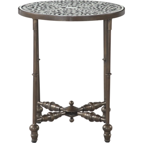 Ozark 20" Side Table in Black Iron & Floral Horn Inlay