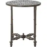 Ozark 20" Side Table in Black Iron & Floral Horn Inlay