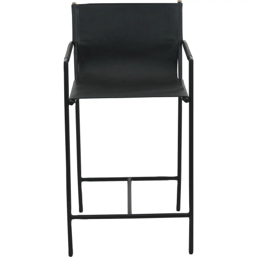 Sutton Counter Arm Chair Stool in Black Leather & Iron