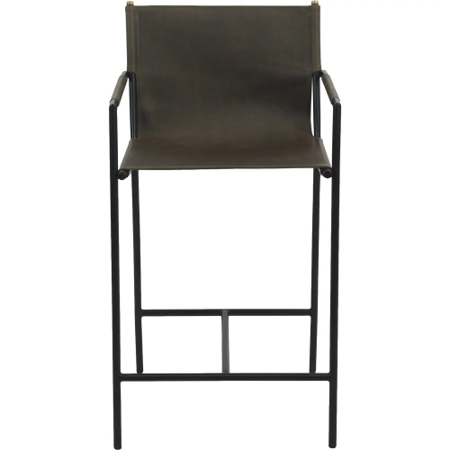 Sutton Counter Arm Chair Stool in Olive Green Leather & Black Iron