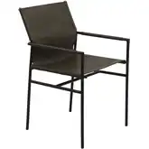 Sutton Dining Arm Chair in Olive Green Leather & Black Iron