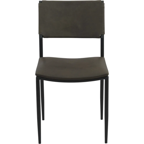 Sutton Dining Chair in Olive Green Leather & Black Iron (Set of 2)
