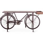 Paxton Console Table with Vintage Indian Bicycle in Reclaimed Teak