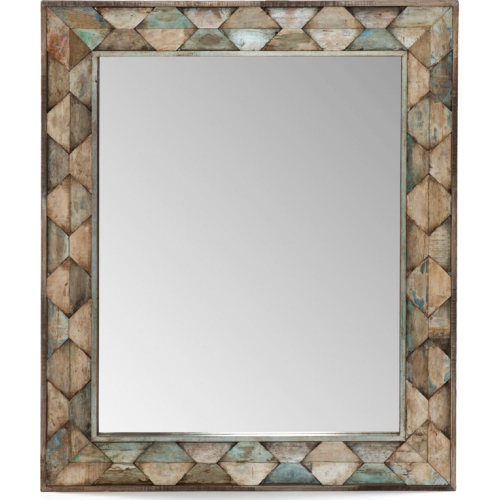 Cordoba Carved Mirror in Vintage Teal Blue Reclaimed Hardwood