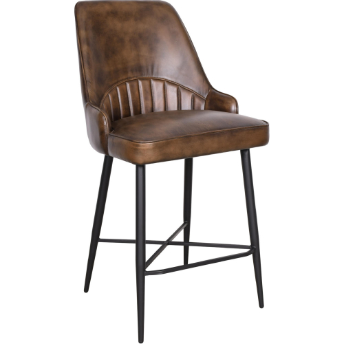 Galway Counter Chair in Antique Whiskey Brown Leather & Iron