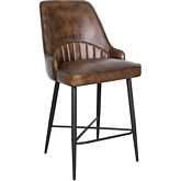 Galway Counter Chair in Antique Whiskey Brown Leather & Iron