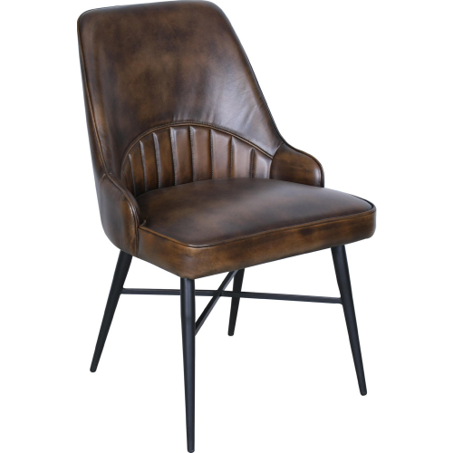 Newsam Dining Chair in Antique Whiskey Brown Leather & Black Iron