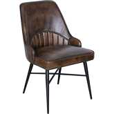 Newsam Dining Chair in Antique Whiskey Brown Leather & Black Iron