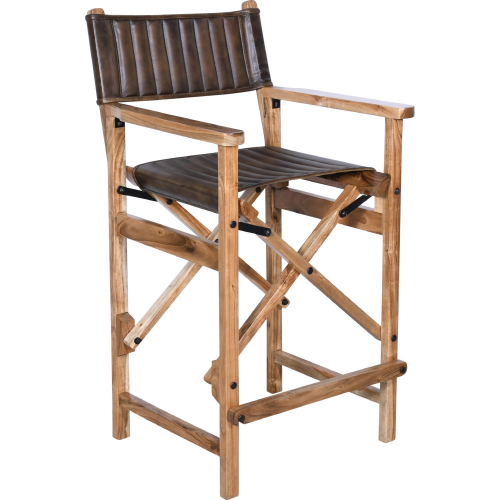 Newsam Folding Bar Chair in Antique Whiskey Brown Leather & Black Iron