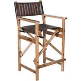 Newsam Folding Bar Chair in Antique Whiskey Brown Leather & Black Iron