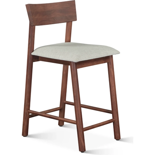 Hampton Counter Stool Chair in Neutral Fabric & Walnut Finish Acacia Wood