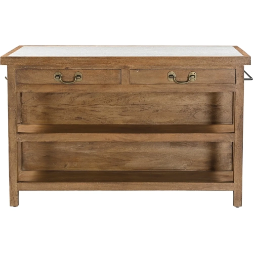 Delmar 58" Kitchen Island Table in White Marble & Natural Mango Wood