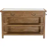 Delmar 58" Kitchen Island Table in White Marble & Natural Mango Wood