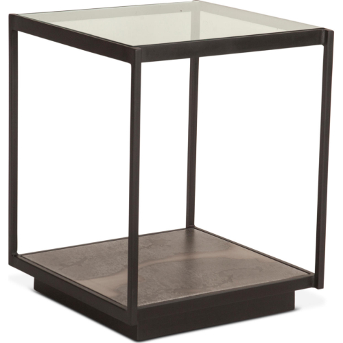 St. George 18" Side Table in Oxidized Black Iron & Clear Glass