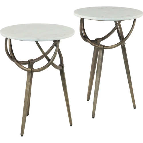 Odessa 16" Side Table in White Marble & Antique Brass (Set of 2)