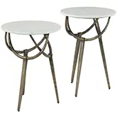 Odessa 16" Side Table in White Marble & Antique Brass (Set of 2)