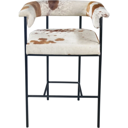 Charleston Counter Height Arm Chair Stool in Brown & Beige Hair on Hide Leather