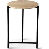 Charleston 18" Side Table in Beige Travertine Stone & Black Iron
