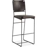 Melbourne 17" Bar Chair in Black Buffalo Leather & Iron