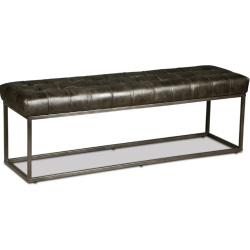 Melbourne 54" Dining Bench in Tufted Black Top Grain Leather & Iron