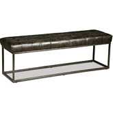 Melbourne 54" Dining Bench in Tufted Black Top Grain Leather & Iron