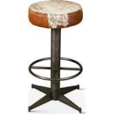 Melbourne 16" Bar Stool in Brown Cowhide Leather & Iron
