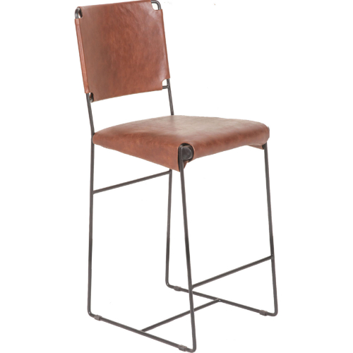 Melbourne 17" Counter Chair in Tobacco Brown Leather & Iron