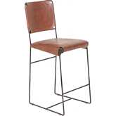 Melbourne 17" Counter Chair in Tobacco Brown Leather & Iron